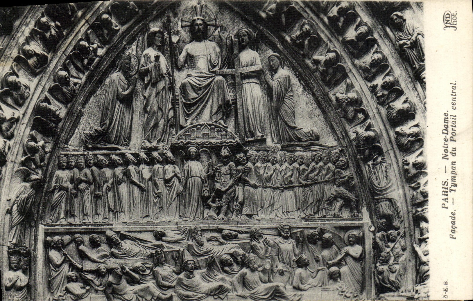CPA Paris Notre Dame Facade Tympan Du Portail Central