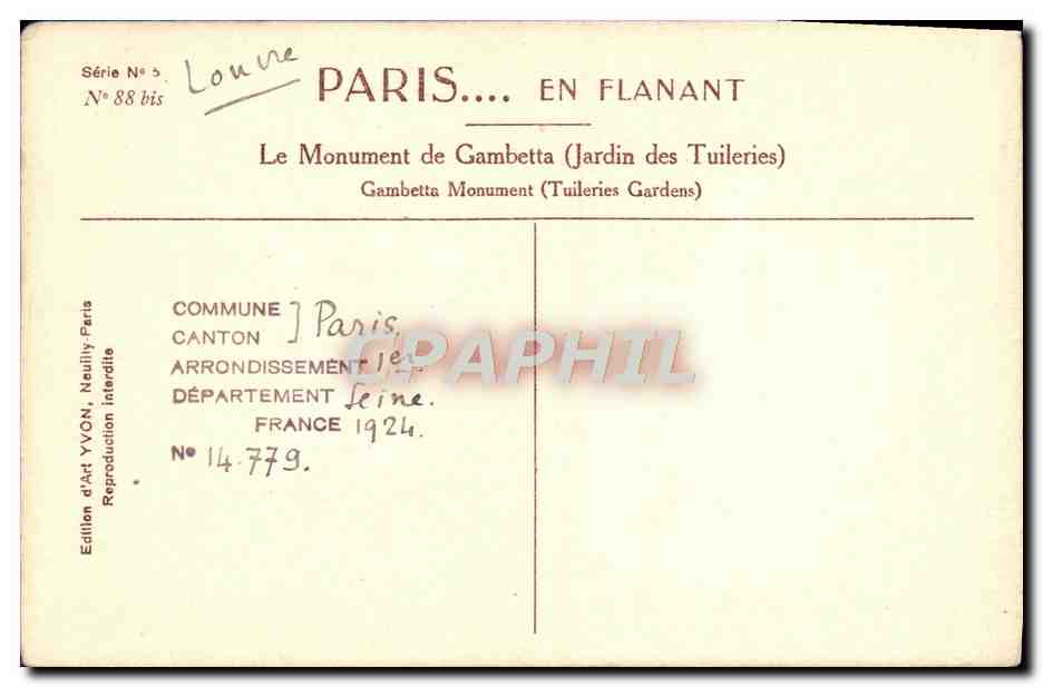 CPA Paris En Flanant Le Monument De Gambetta — Verso