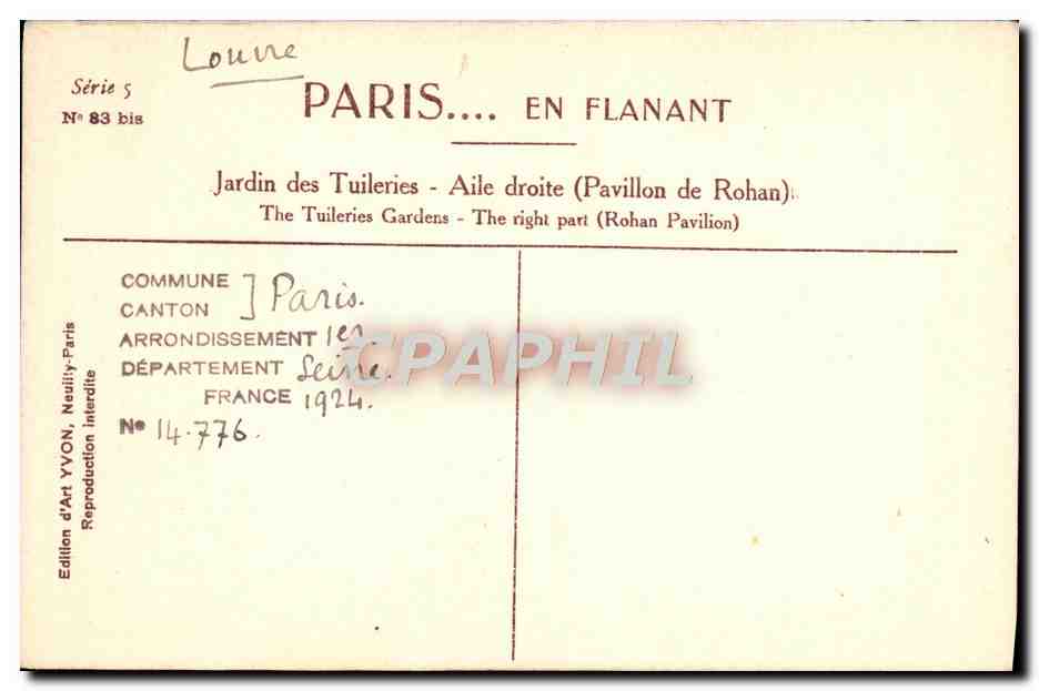 CPA Paris En Flanant Jardin Des Tuileries Aile Droite — Verso