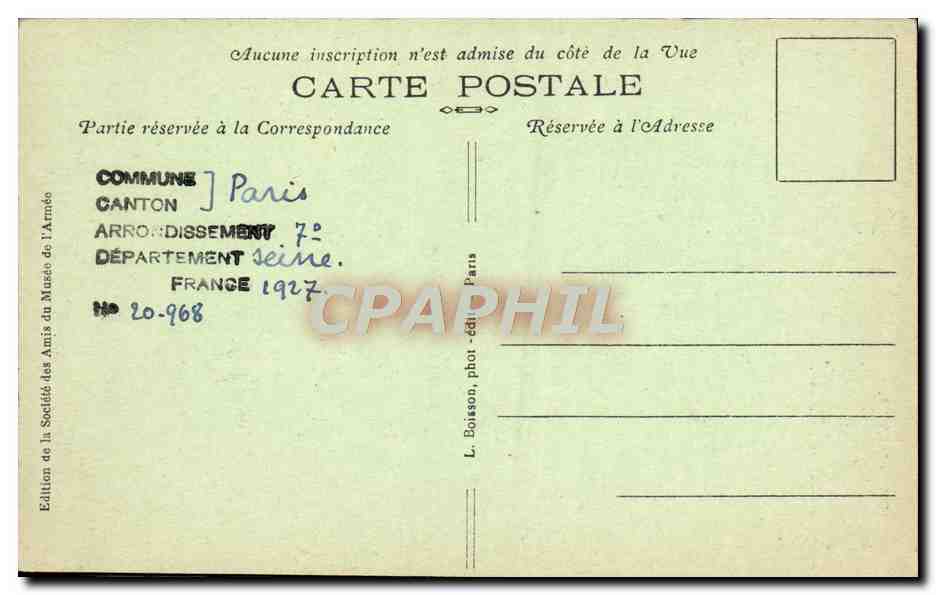 CPA Paris Hotel Des Invalides Cour D'Honneur Militaria — Verso
