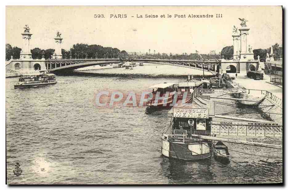 CPA Paris La Seine Et Le Pont Alexandre III Bateau Peniche 