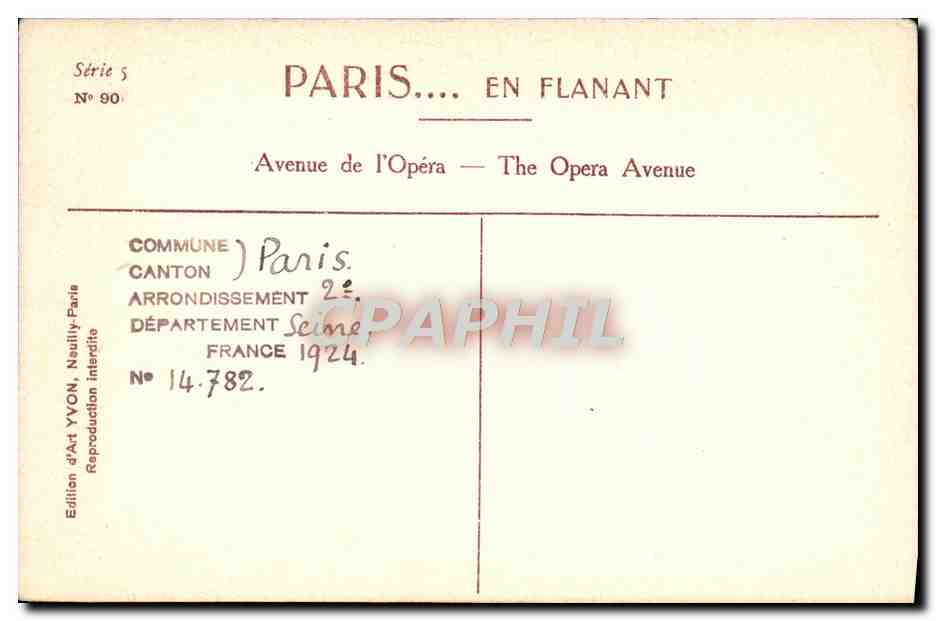 CPA Paris En Flanant Avenue De l'Opera — Verso