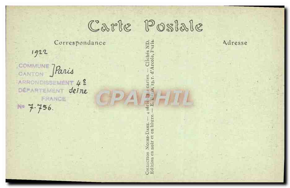 CPA Paris Notre Dame Facade Portail de gauche  — Verso