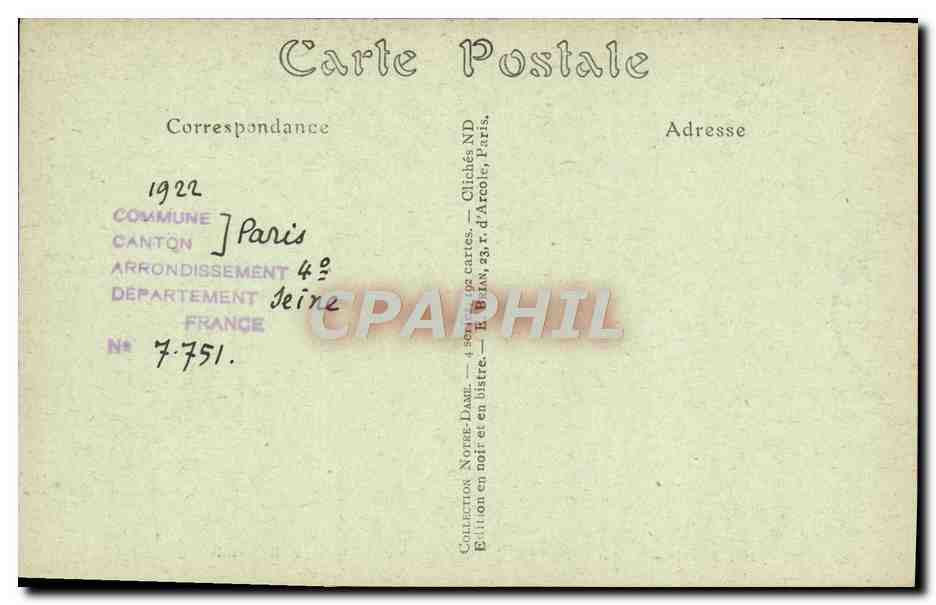 CPA Paris Notre Dame Facade Portail de Droite Groupe de saints — Verso