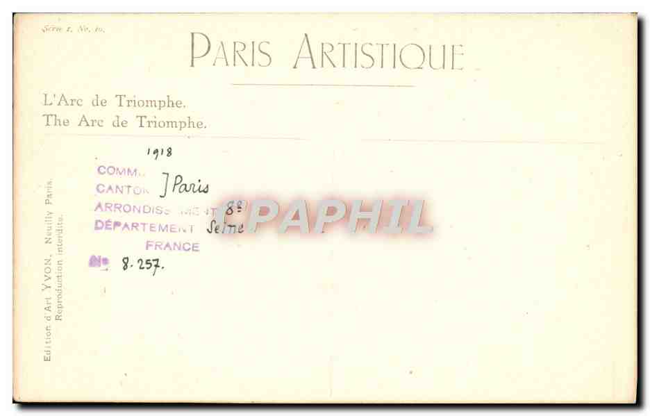CPA Paris Arc de Triomphe Canons  — Rückseite