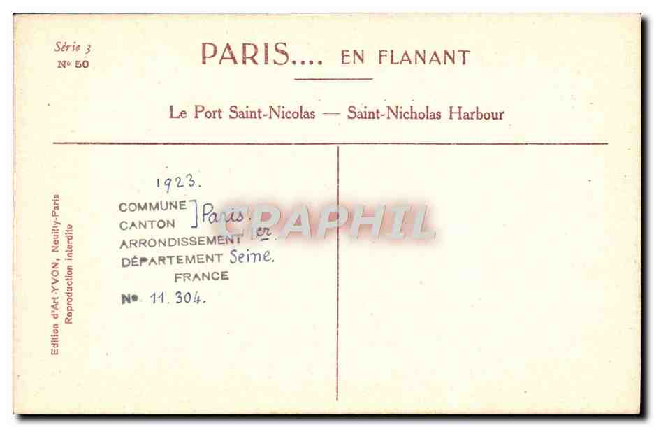 CPA Paris Le port Saint Nicolas Bateau — Rückseite