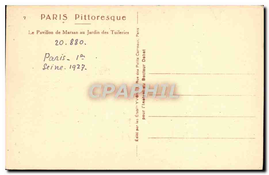 CPA Paris la Pavillon de Marsan au Jardin des Tuileries — Verso
