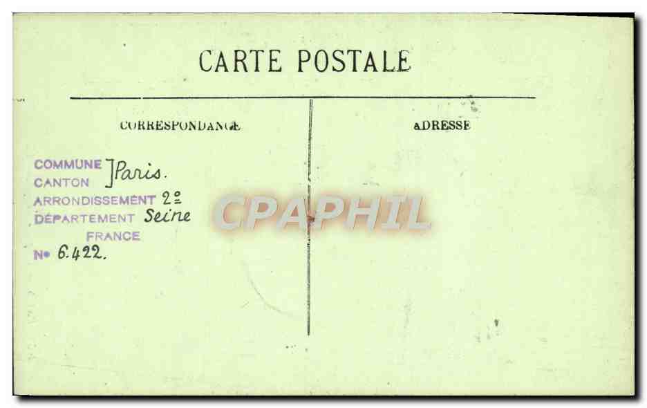CPA Paris L'Opera Comique — Verso