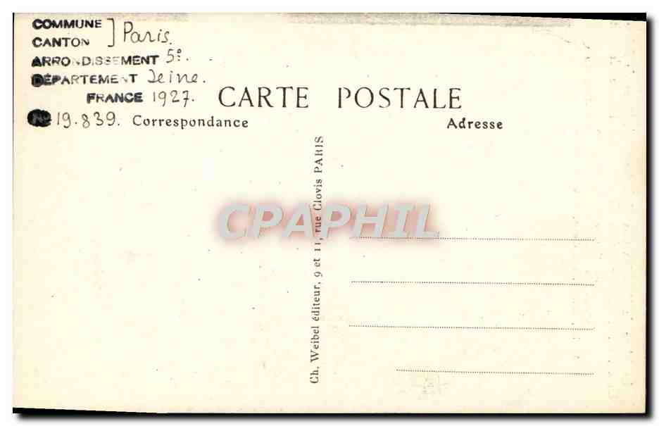 CPA Paris place du Pantheon vers 1860 Bibliotheque de Sainte Genevieve  — Rückseite
