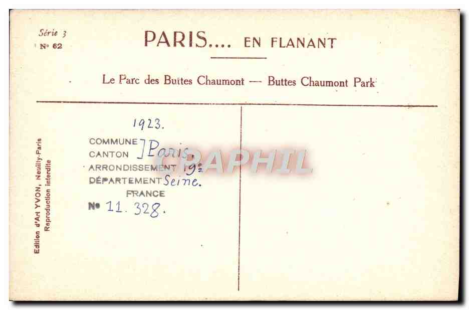 CPA Paris Parc des Buttes de Chaumont  — Verso