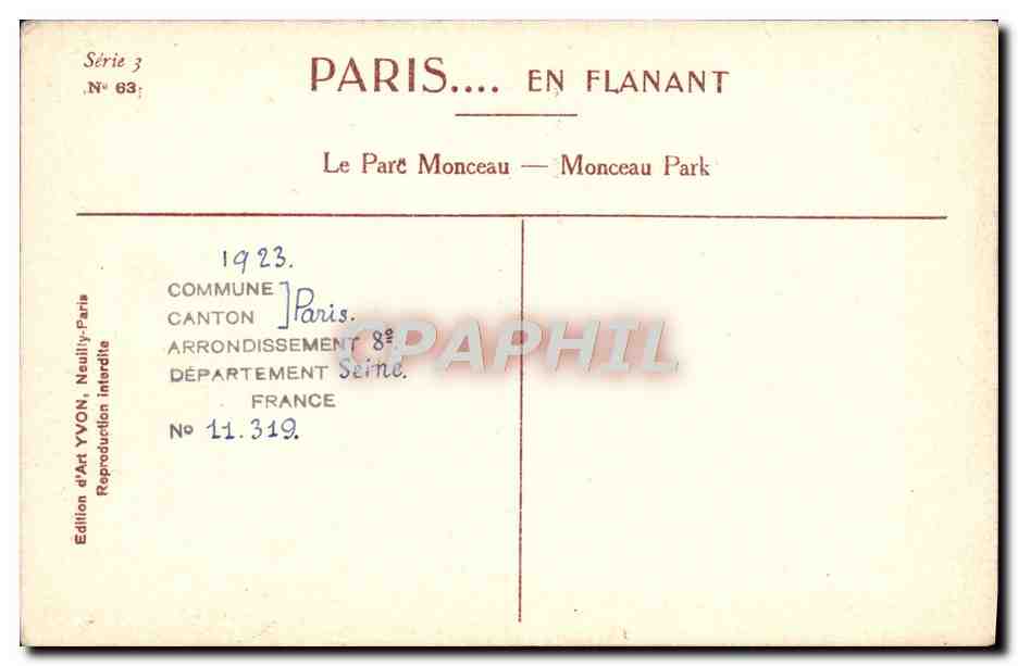 CPA Paris L'Entree du Parc Monceau — Verso
