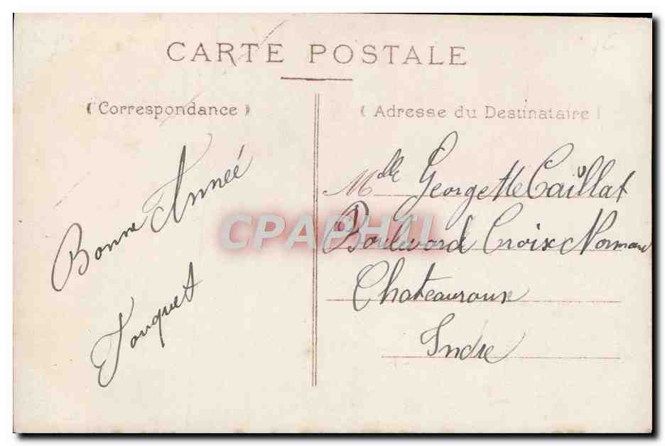 Frau in violettem Kleid mit Kleeblatt — Frohe Neujahr — Verlag Levé, Nr. 4093 — Rückseite