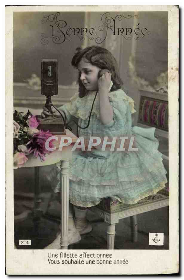 CPA Bonne Annee Enfant Telephone 