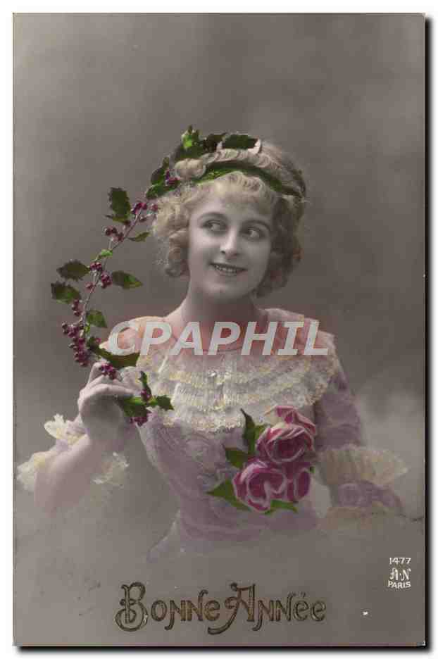 Jeune femme avec couronne de houx — Bonne Année — J.A.N. Paris, n° 14777