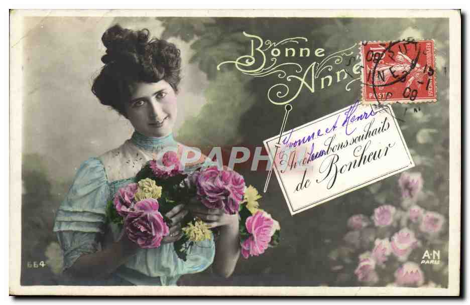 CPA Bonne Annee Femme