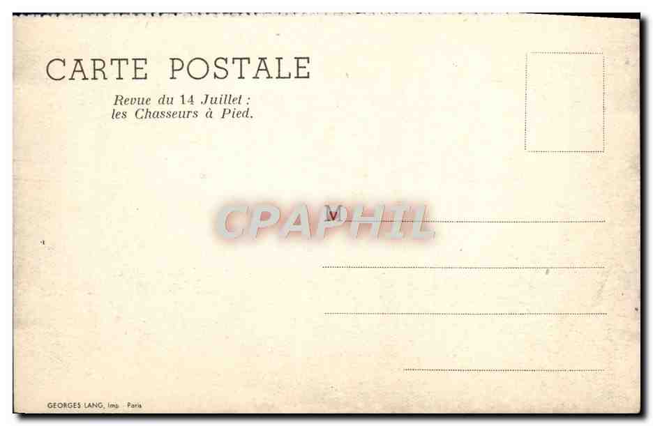 CPM Militaria Revue du 14 juillet Les chasseurs a pied Paris Arc de Triomphe  — Rückseite