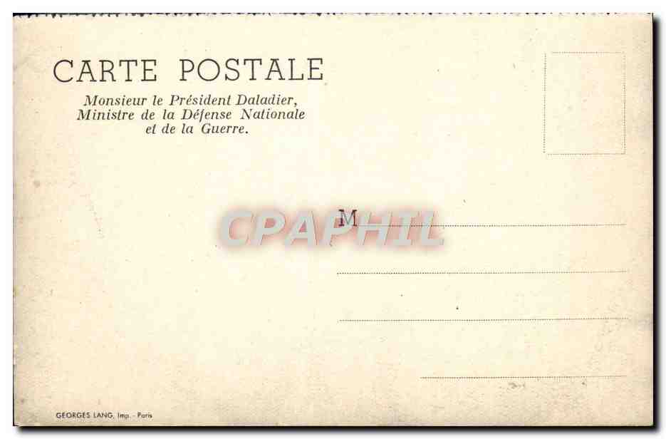 CPM Militaria President Daladier Ministre de la Defense Nationale et de la guerre  — Rückseite