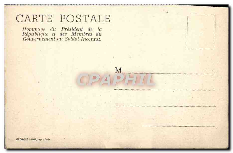 CPM Militaria President de la Republique Soldat inconnu Paris  — Rückseite
