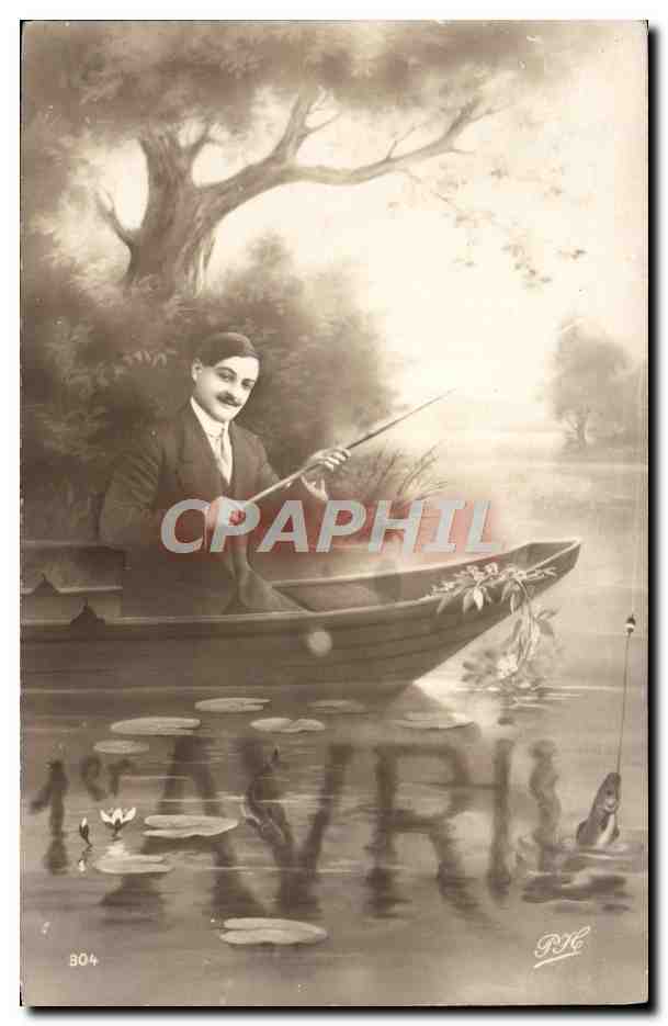 CPA Fantaisie Homme en barque 