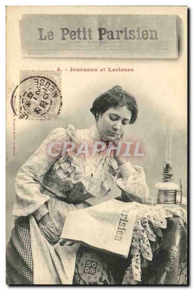 Femme lisant un journal — Le Petit Parisien — série 'Les Enfants' n°4