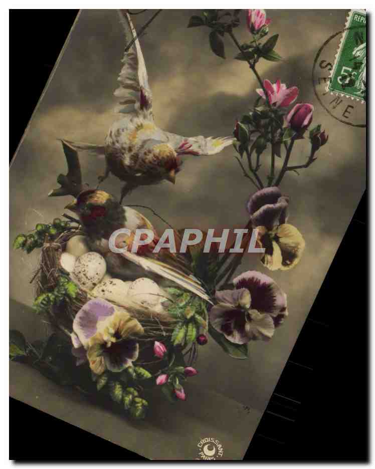 Oiseaux et fleurs — Nid avec œufs — Éditeur 'Le Croissant', Paris