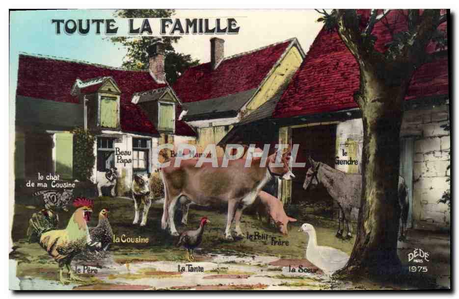 CPA Toute La Famille Vache Coq Ane Chien Oie Poule 
