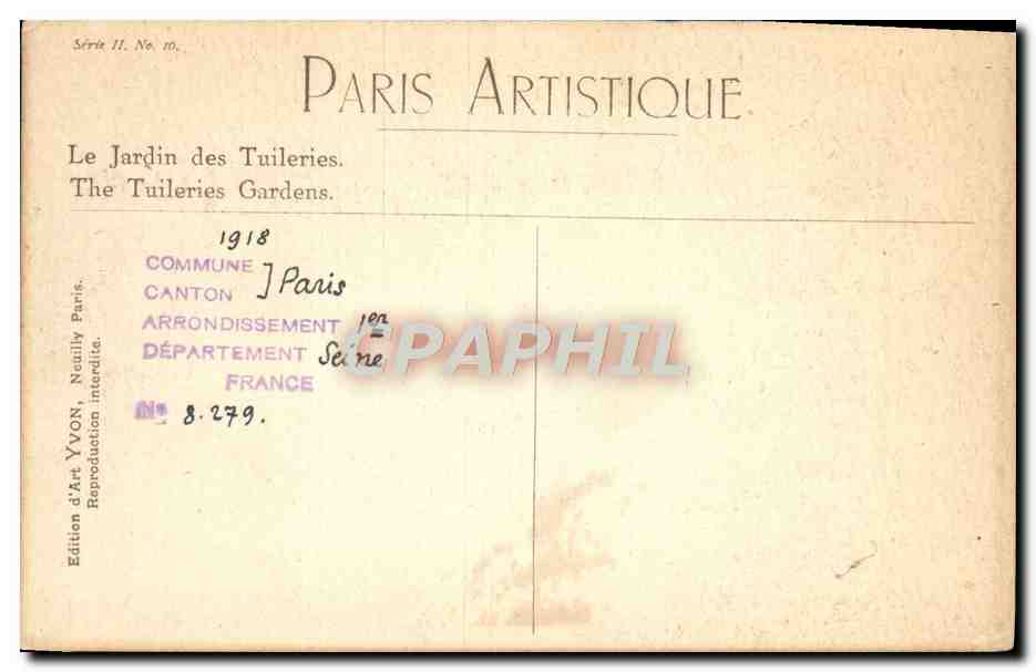 CPA Paris Jardin des Tuileries — Verso