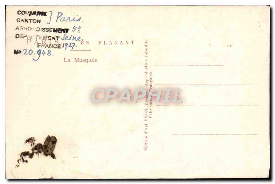 CPA Paris La mosquee — Rückseite