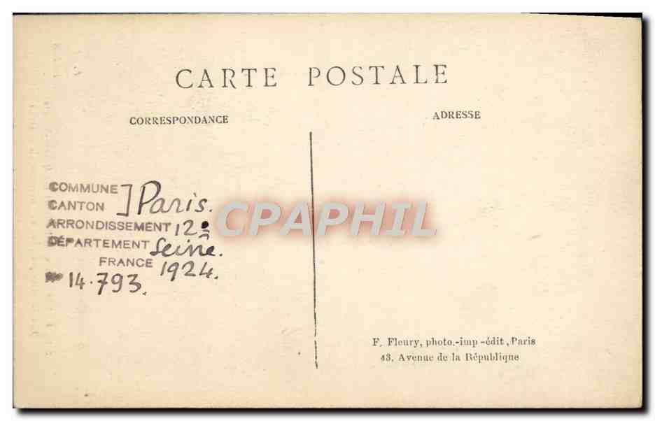 CPA Paris Hospice National des Quinze Vingts Entree principale Rue de Charenton — Rückseite