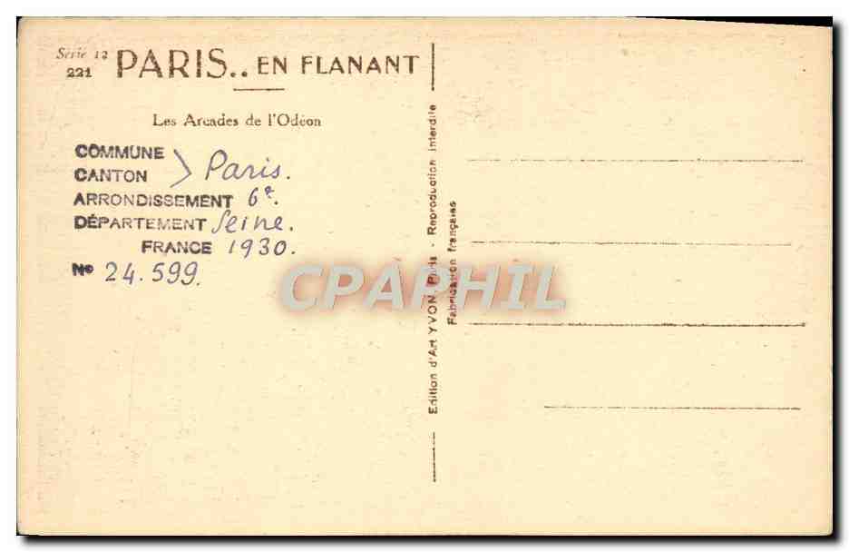 CPA Paris Les arcades de L'odeon Bouquiniste  — Rückseite