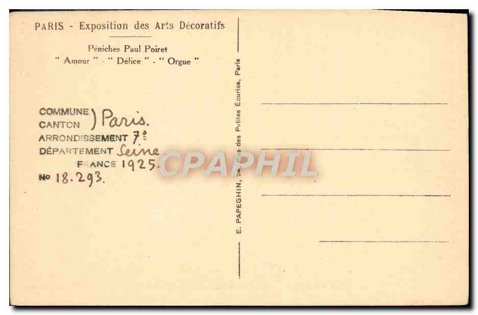 Péniches Paul Poiret — 'Amour', 'Délice', 'Orgue' — Ausstellung der dekorativen Künste, Paris 1925 — Rückseite