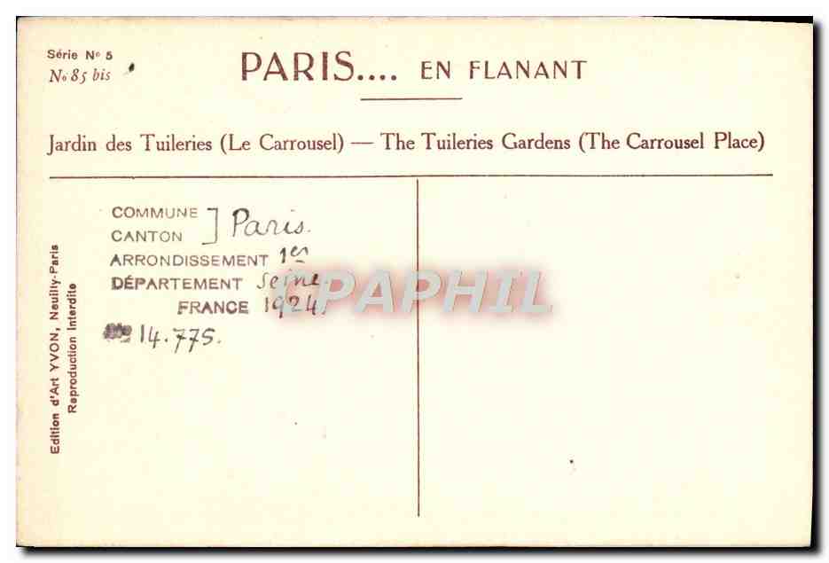 CPA Paris Jardin des Tuileries Carrousel — Rückseite