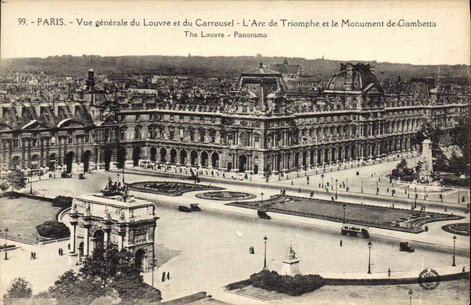 CPA Paris Vue Generale du Louvre et du Carrousel L'Arc de Triomphe et le Monument de Gambetta