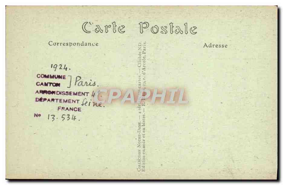 CPA Paris Notre Dame Bas Cote — Verso