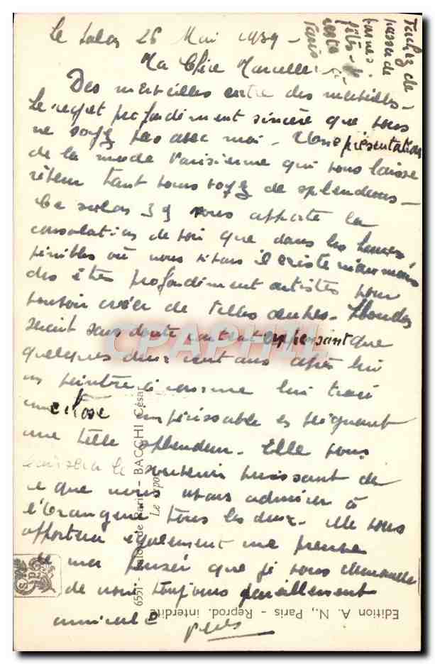 CPA Fantaisie Salon de Paris Bacchi Le repos — Verso