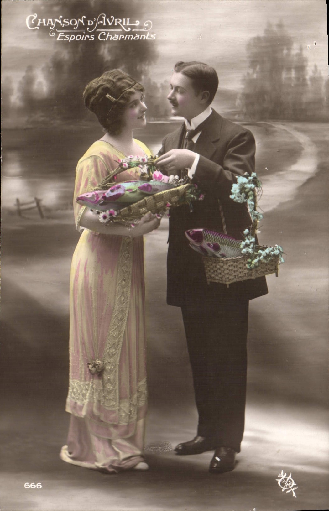 CPA Fantaisie Chanson d'Avril Espoirs Charmants Femme Poisson 