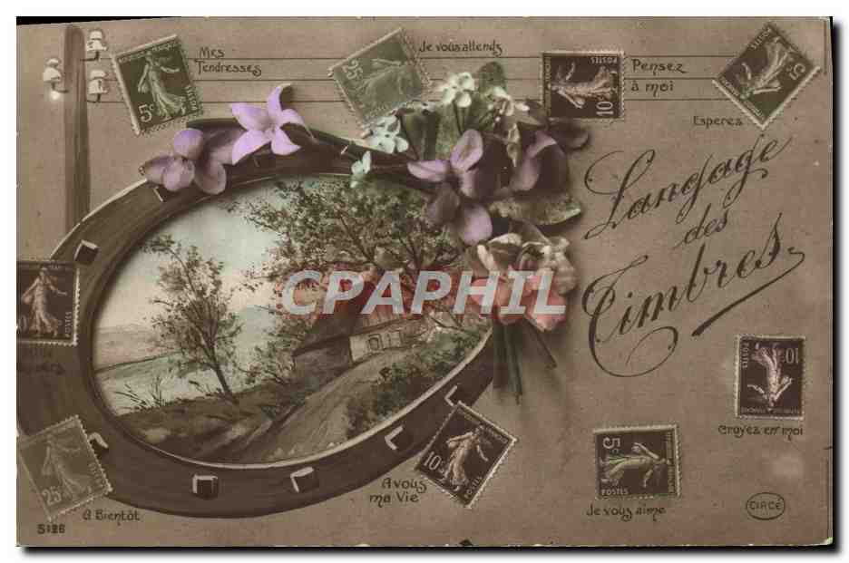 CPA Fantaisie Fleurs Fer a Cheval Timbre Semeuse