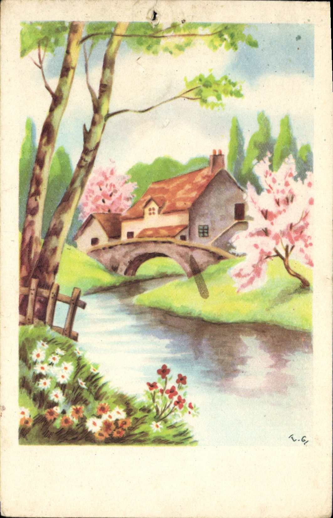 CPA Bonne annee Moulin a vent Fer a cheval