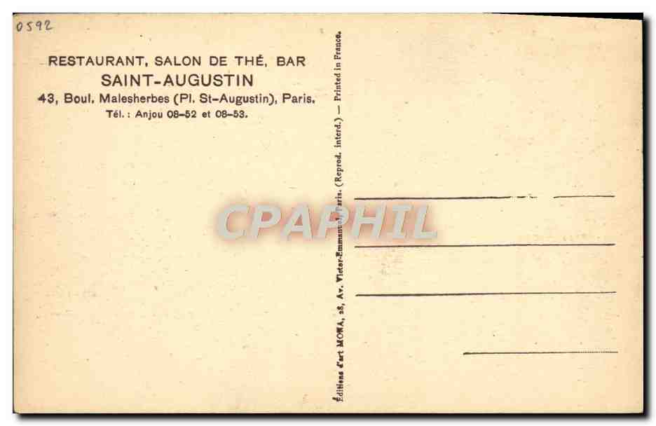 CPA Saint Augustin Restaurant Boulevard Malesherbes Felix Potin — Verso