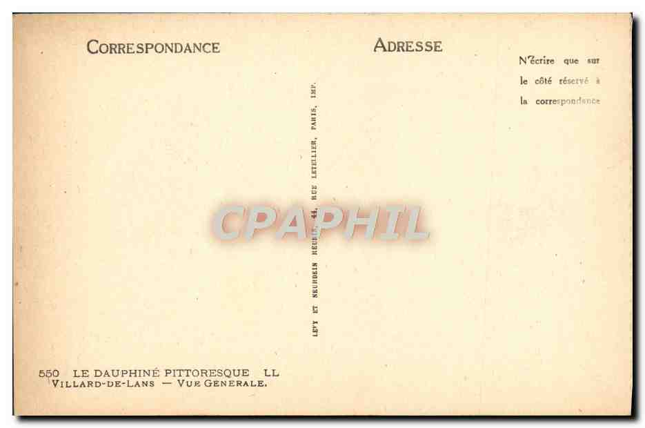 CPA Villard de Lans Vue Generale  — Back
