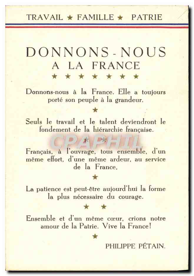 CPA Donnons Nous a la France Travail Famille Patrie Petain