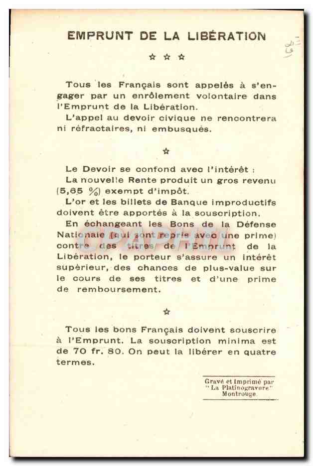 CPA General Petain Emprunt de la Liberation Cauchy a la Tour  — Rückseite