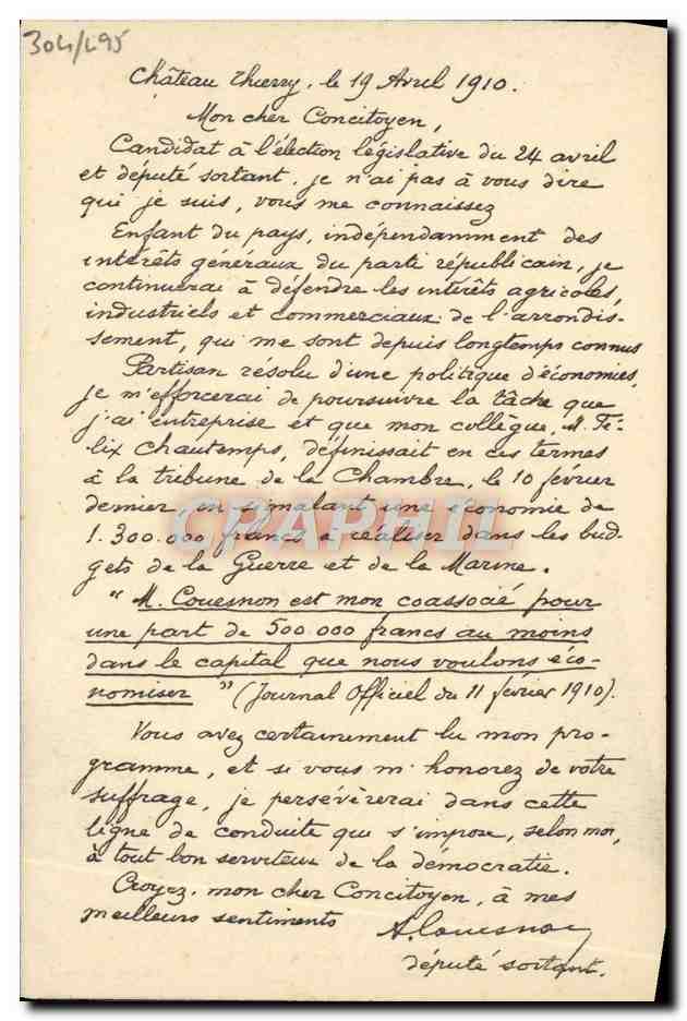 CPA Amedee Cousenon Depute sortant — Rückseite