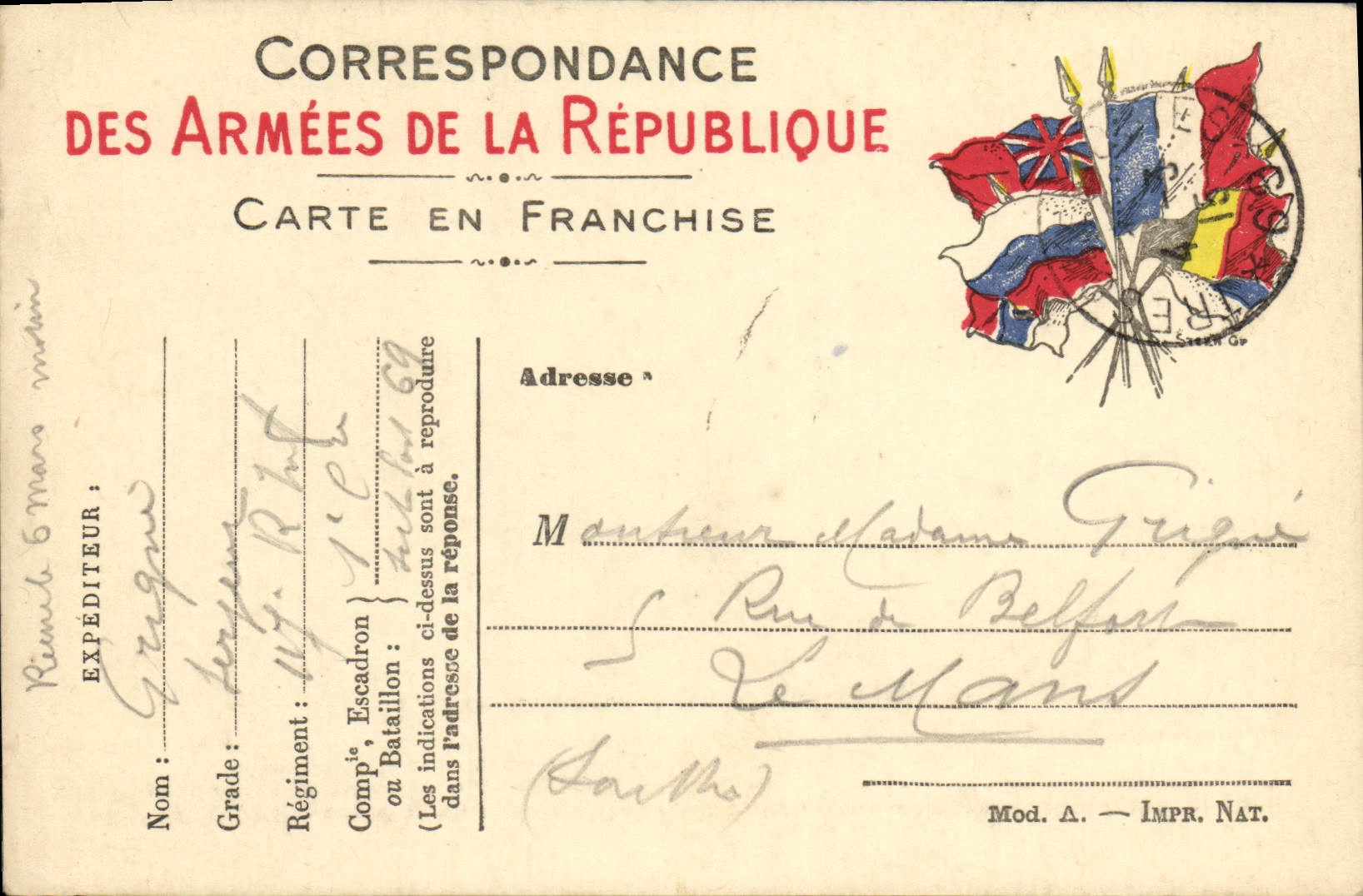 Carte Franchise Militaire Grigue Le Mans 