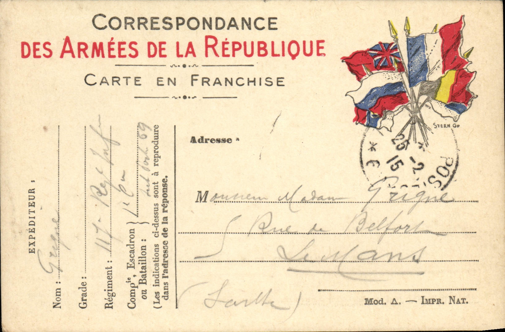 Carte Franchise Militaire Grigne Le Mans 