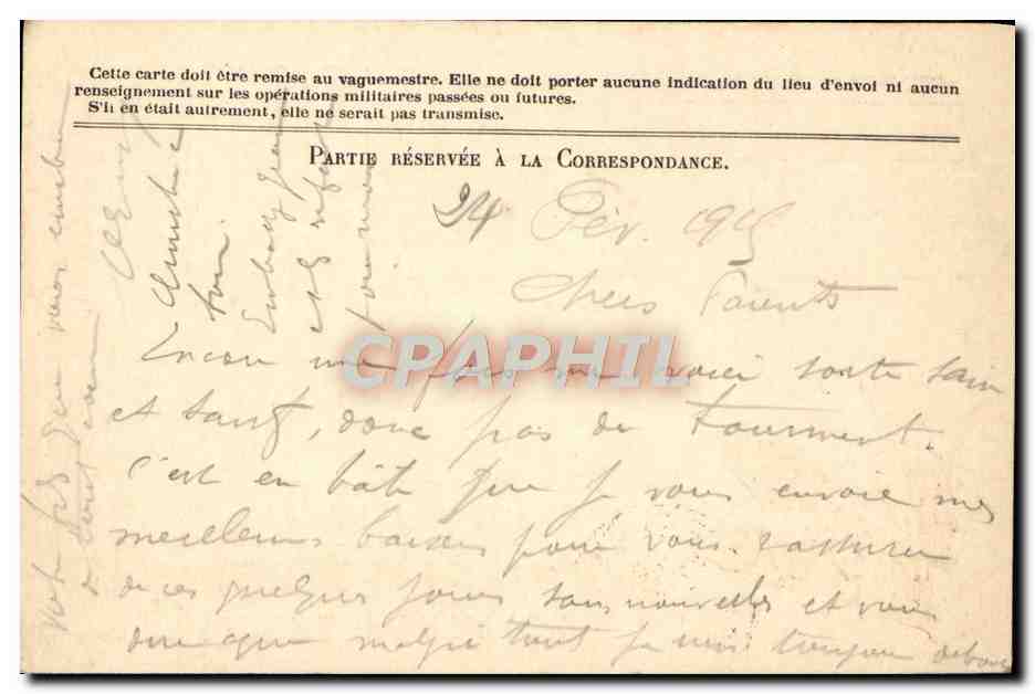 Carte Franchise Militaire Grigne Le Mans  — Rückseite