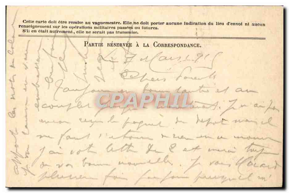 Carte Franchise Militaire Grigne Le Mans  — Rückseite