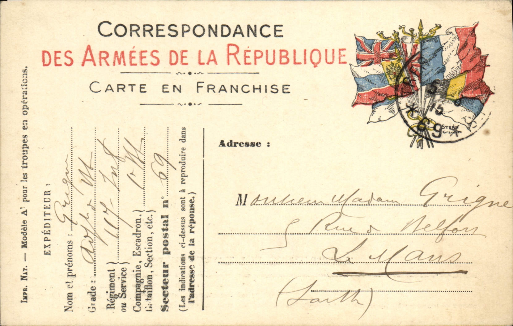Carte Franchise Militaire Grigne Le mans 