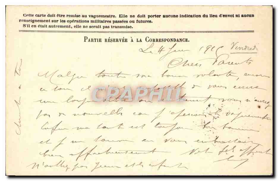Carte Franchise Militaire Grigne Le mans  — Rückseite