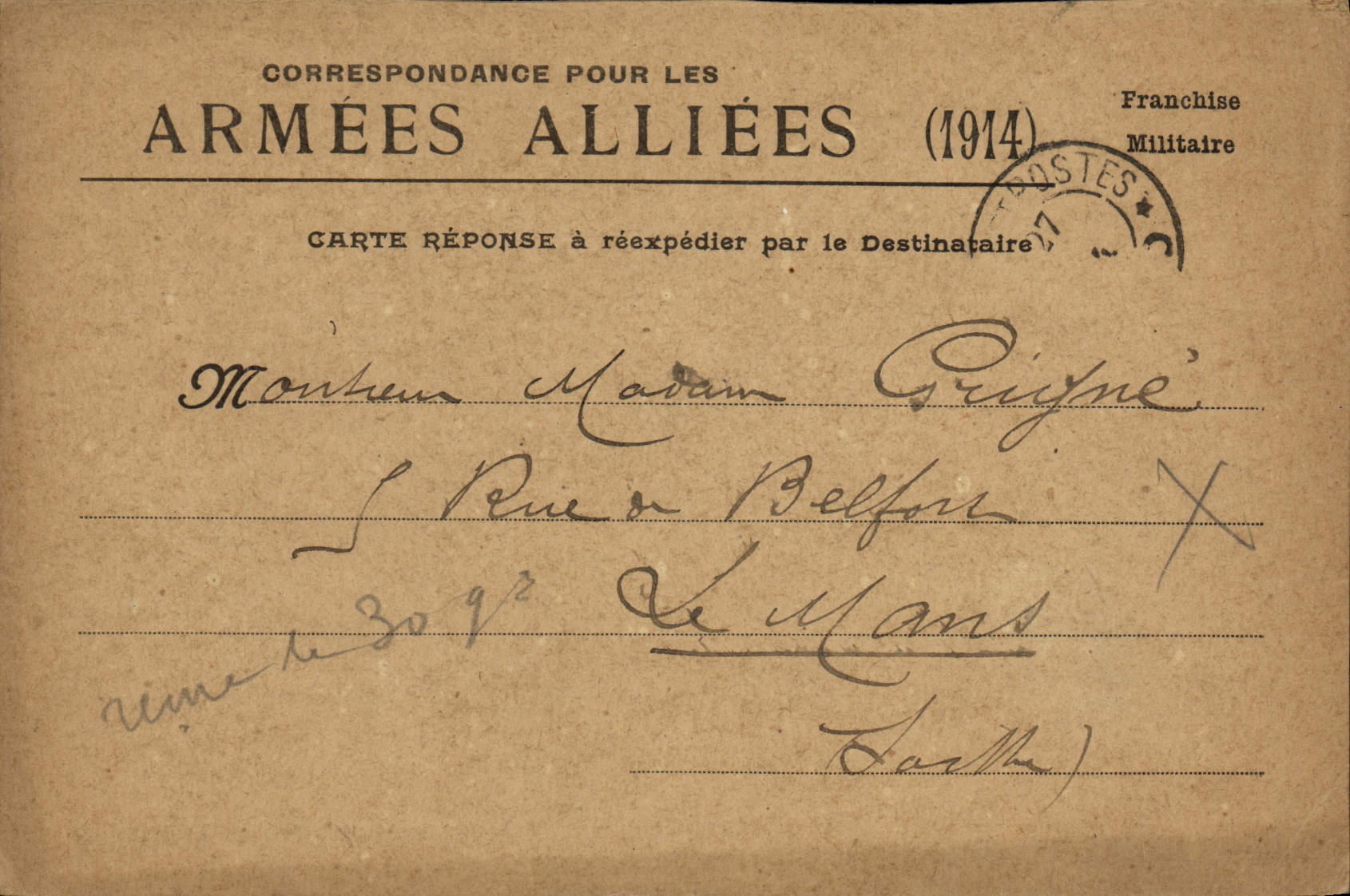 Carte Franchise Militaire Grigne Le Mans 